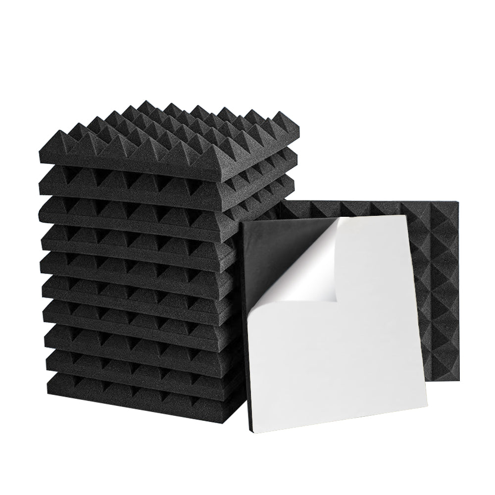 1 ft. x 1 ft. x 3 in. Self-adhesive Acoustic Pyramid Foam Black(12-Pack)