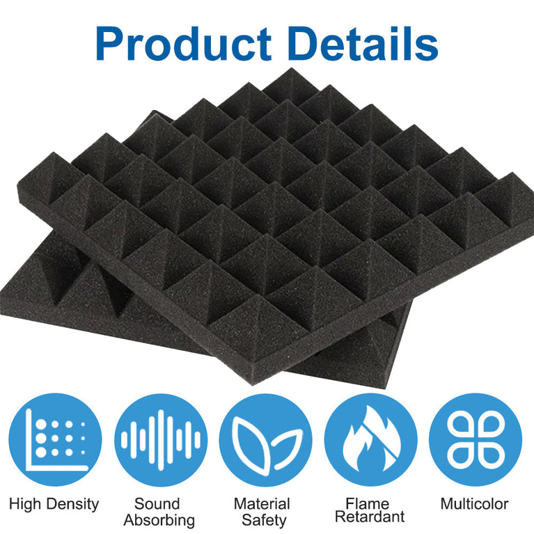 1 ft. x 1 ft. x 3 in. Self-adhesive Acoustic Pyramid Foam Black(12-Pack)