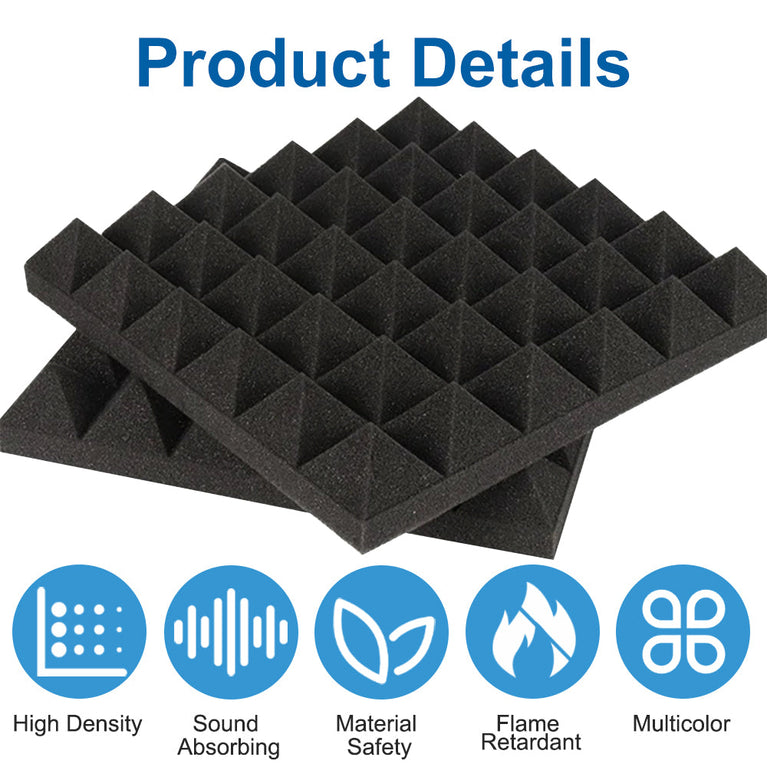 1 ft. x 1 ft. x 3 in. Acoustic Pyramid Foam Black(12-Pack)