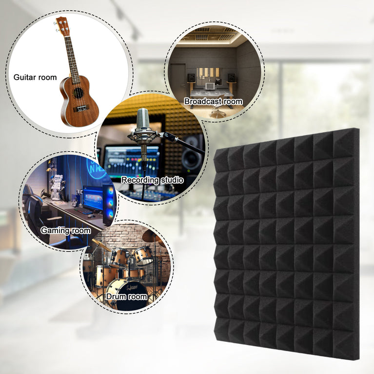 1 ft. x 1 ft. x 3 in. Self-adhesive Acoustic Pyramid Foam Black(12-Pack)