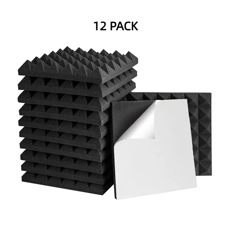 1 ft. x 1 ft. x 2 in. Acoustic Pyramid Foam Black(12-Pack)