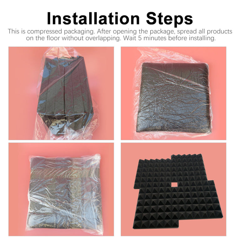 1 ft. x 1 ft. x 3 in. Self-adhesive Acoustic Pyramid Foam Black(12-Pack)