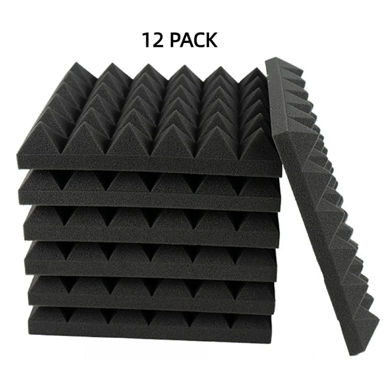 1 ft. x 1 ft. x 2 in. Acoustic Pyramid Foam Black(12-Pack)