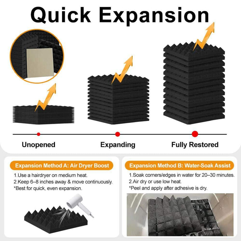 1 ft. x 1 ft. x 1 in. Self-Adhesive Acoustic Wedge Foam Panels Black(12-Pack)