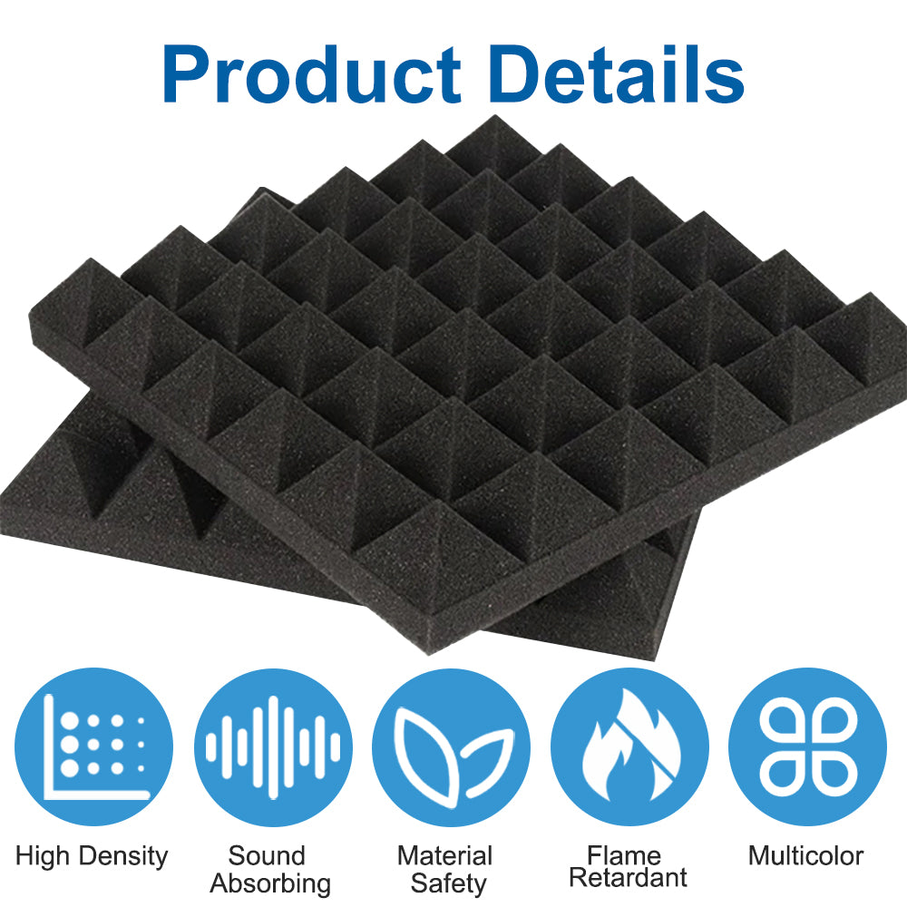 1 ft. x 1 ft. x 2 in. Acoustic Pyramid Foam Black(12-Pack)