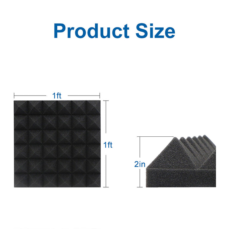 1 ft. x 1 ft. x 2 in. Self-adhesive Acoustic Pyramid Foam Black(12-Pack)