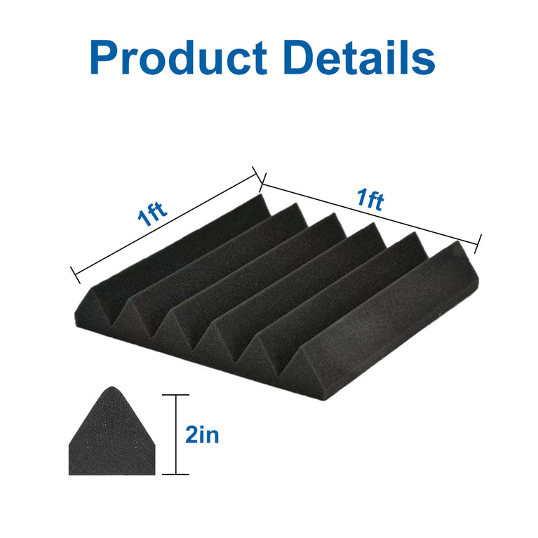 1 ft. x 1 ft. x 1 in. Acoustic Wedge Foam Black(12-Pack)