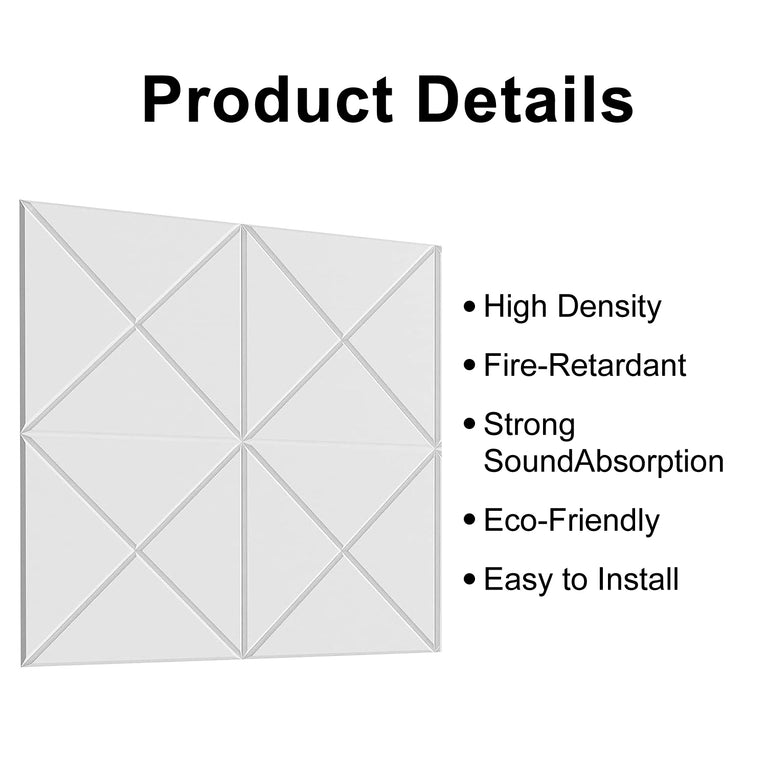 12 in. x 12 in. x 0.4 in. Polyester Square &Triangle Acoustic Panels White (12-Pack)